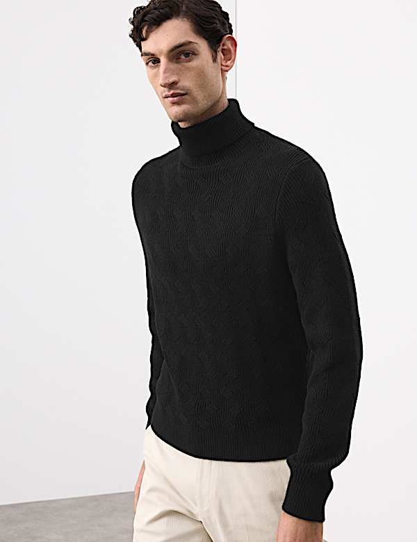 Pure Wool Wave Stitch Roll Neck Jumper - CA