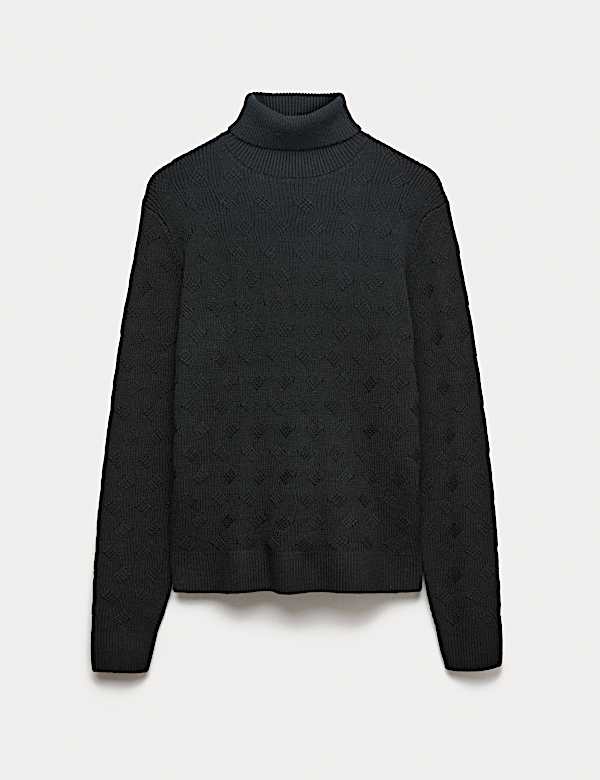 Pure Wool Wave Stitch Roll Neck Jumper - CA