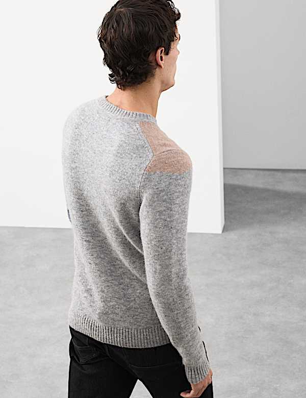 Wool-Rich Pattern Crew Neck Jumper with Mohair - AU