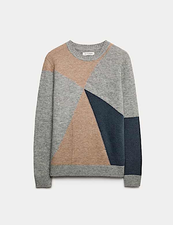 Wool-Rich Pattern Crew Neck Jumper with Mohair - AU