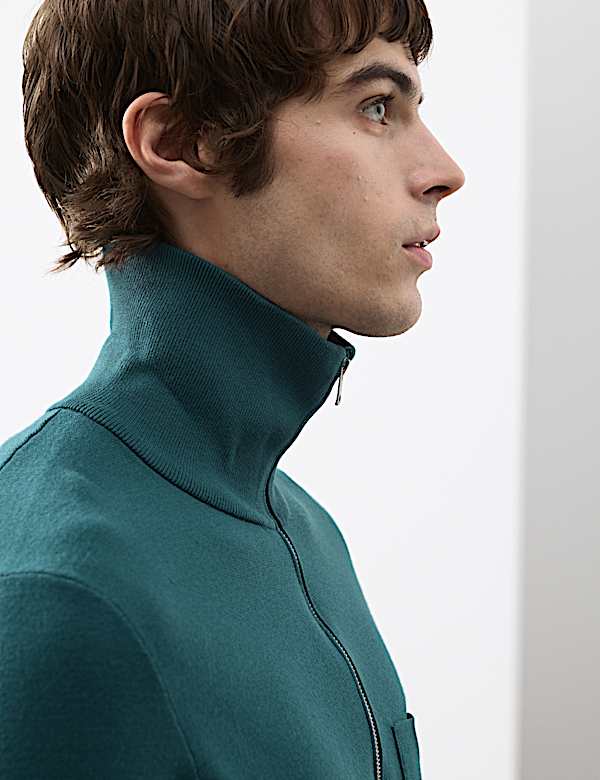 Milano-Knit Extended Funnel Neck Half Zip Jumper - FI