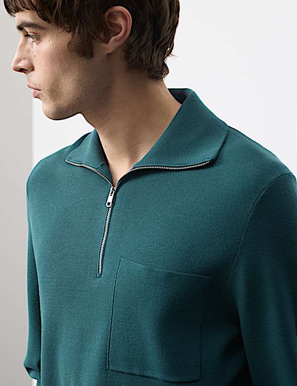 Milano-Knit Extended Funnel Neck Half Zip Jumper - FI