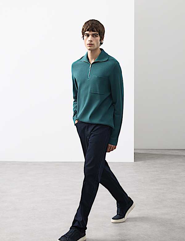 Milano-Knit Extended Funnel Neck Half Zip Jumper - FI