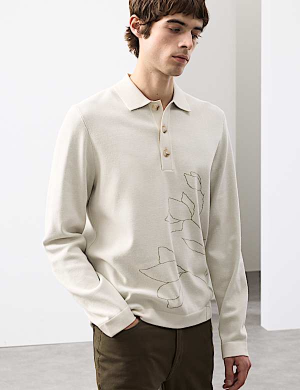 Floral Knitted Polo Shirt - DK