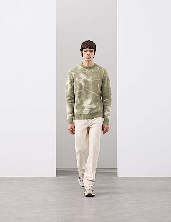 Merino Mohair Blend Pattern Crew Neck Jumper - BN