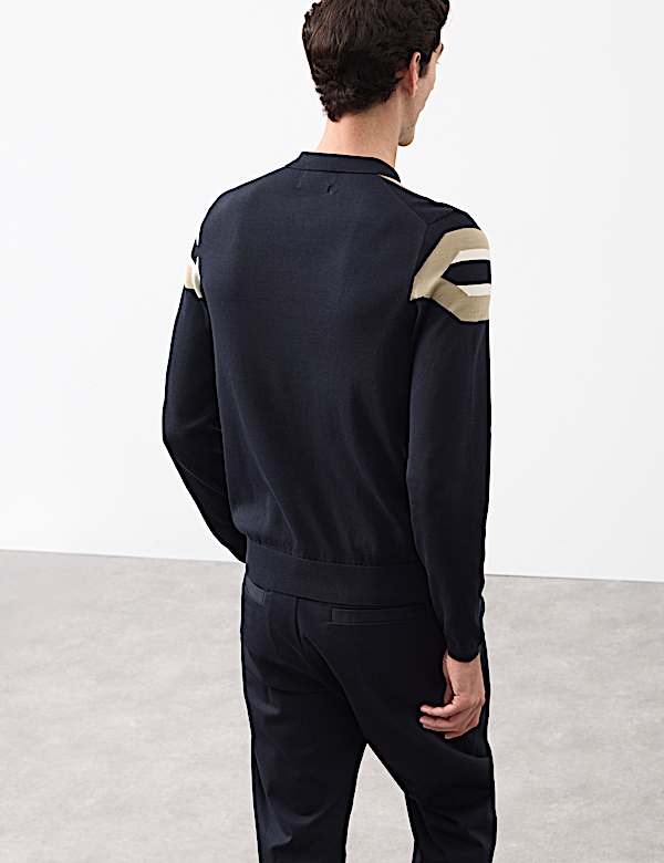 Mercerised Cotton Geometric Knitted Polo Shirt - DE