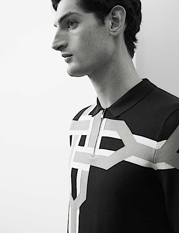 Mercerised Cotton Geometric Knitted Polo Shirt - DE