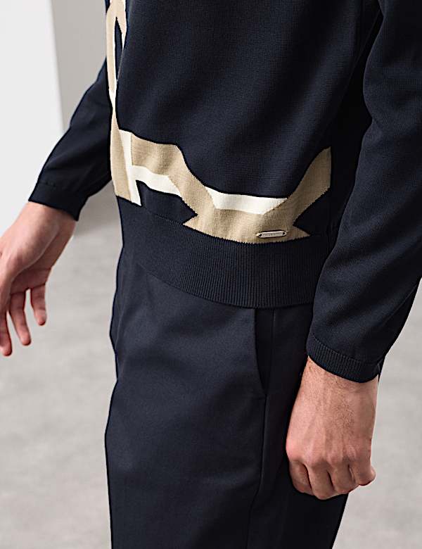 Mercerised Cotton Geometric Knitted Polo Shirt - DE