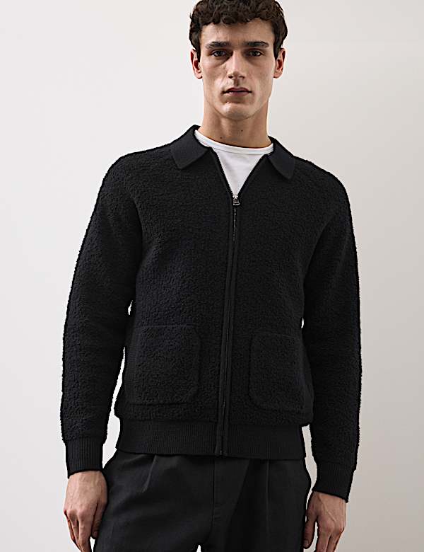 Veste 100 % laine &agrave; d&eacute;tail point boucle - LU