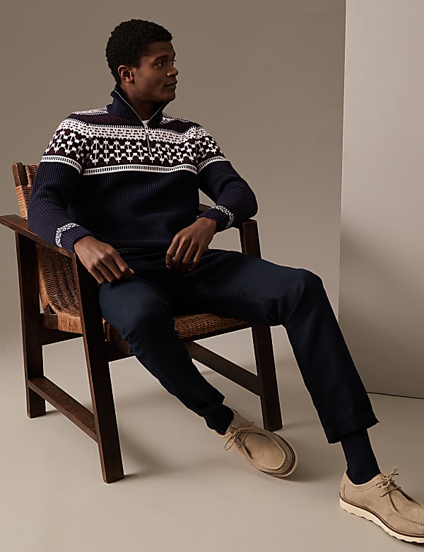 Cotton Blend Fair Isle Half Zip Jumper