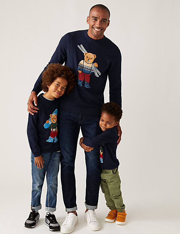 Pure Cotton Bear Christmas Crew Neck Jumper