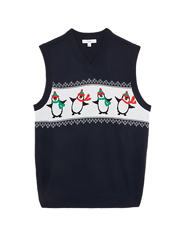 Sleeveless Penguin V-Neck Christmas Jumper