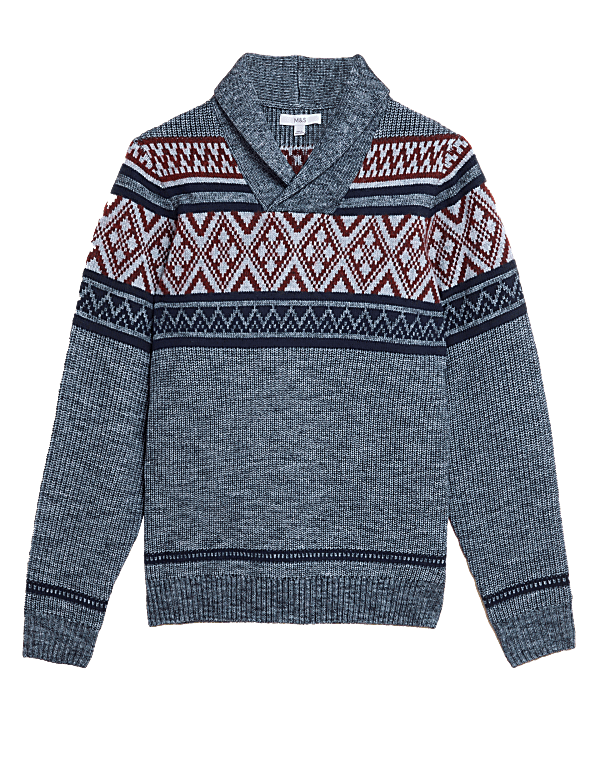 Fair Isle Shawl Collar Jumper