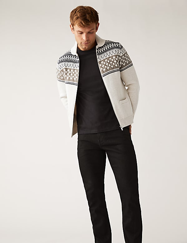 Cotton Blend Fair Isle Knitted Jacket
