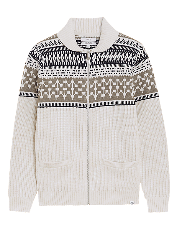 Cotton Blend Fair Isle Knitted Jacket