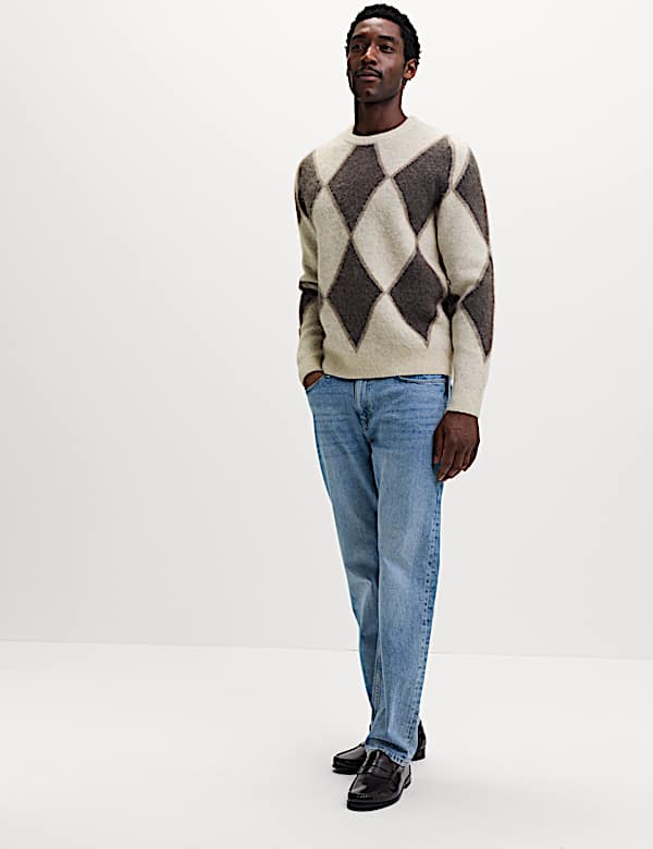 Argyle Hazy Knit Crew Neck Jumper with Wool - NL