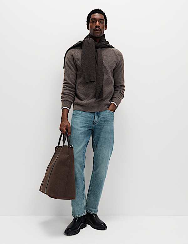 Cable Argyle Hazy Knit Crew Neck Jumper - PT