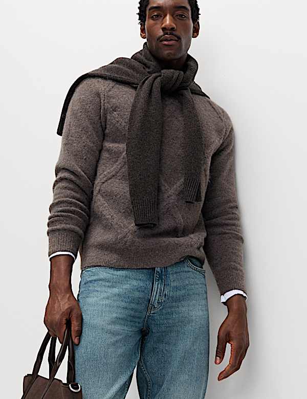 Cable Argyle Hazy Knit Crew Neck Jumper - PT