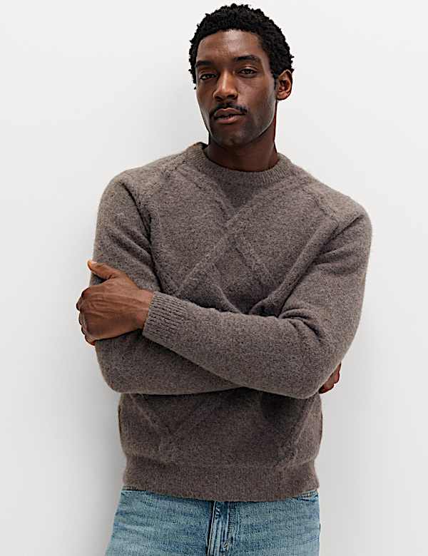 Cable Argyle Hazy Knit Crew Neck Jumper - PT