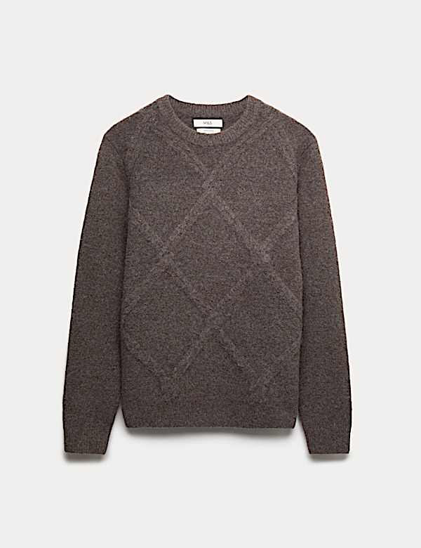Cable Argyle Hazy Knit Crew Neck Jumper - PT