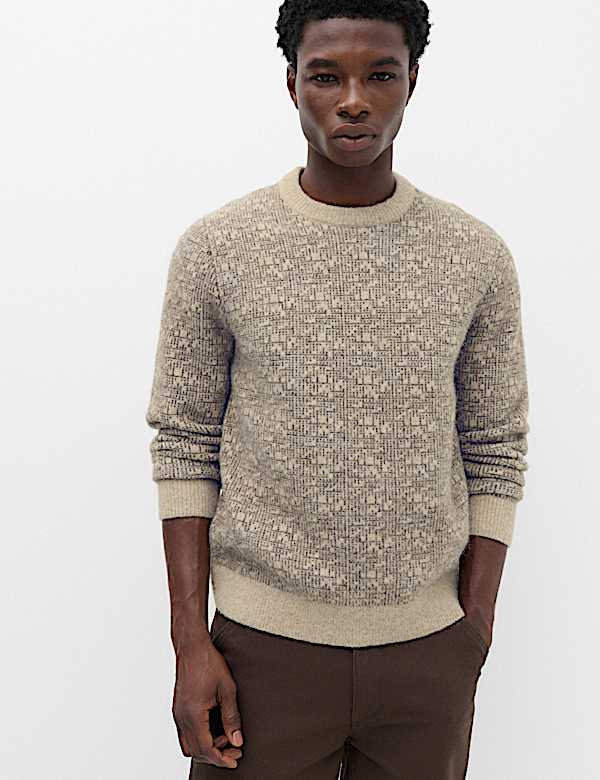 Lofty Patterned Crew Neck Jumper with Wool