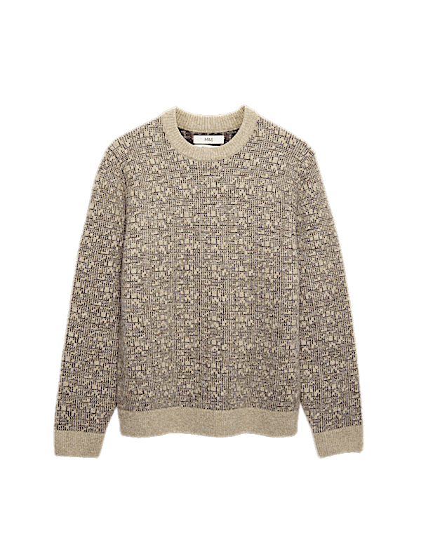 Lofty Patterned Crew Neck Jumper with Wool