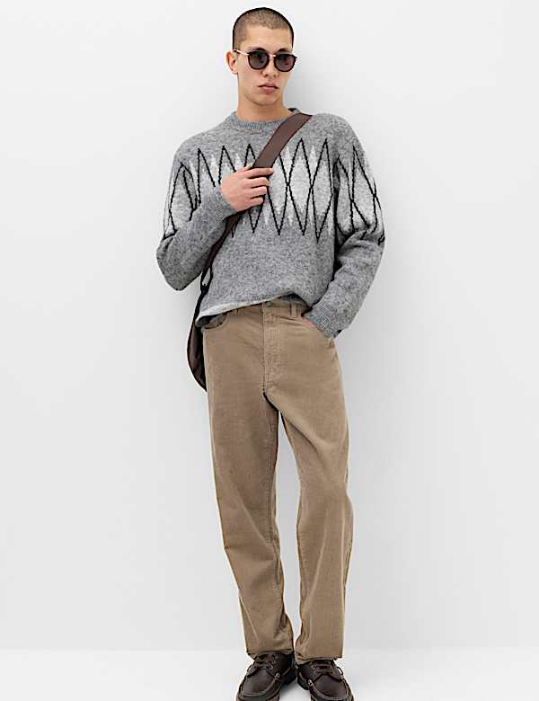 Relaxed Argyle Crew Neck Jumper with Wool - NZ