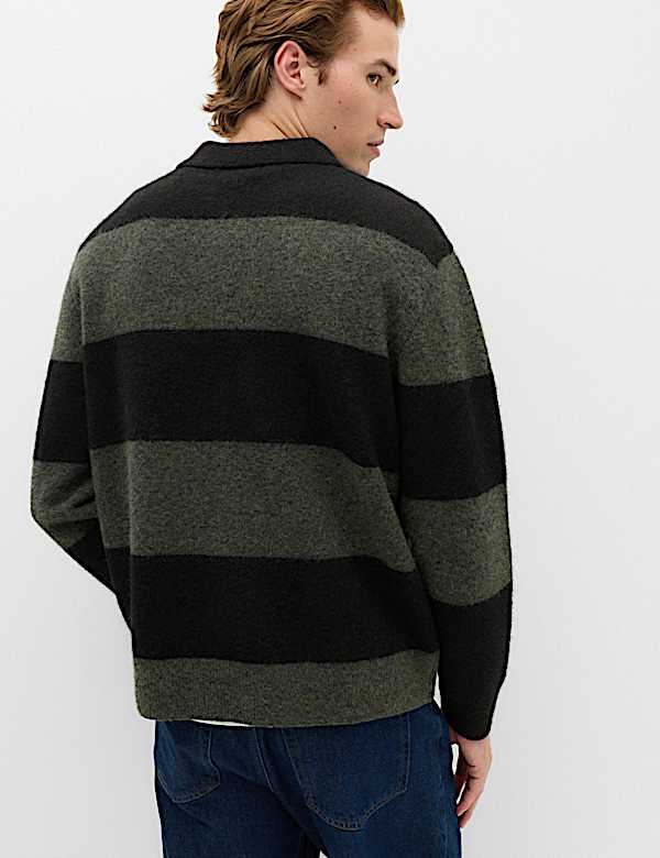 Striped Collared Neck Rugby Jumper with Wool - NZ