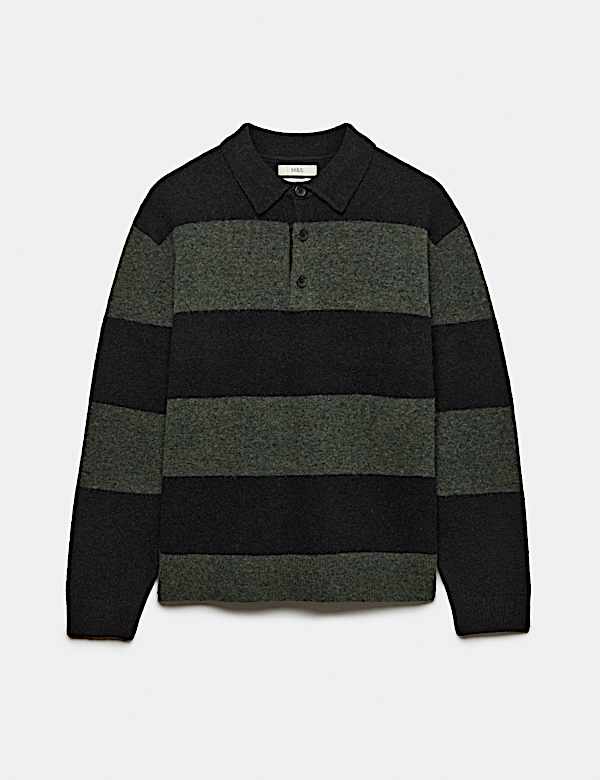 Striped Collared Neck Rugby Jumper with Wool - NZ
