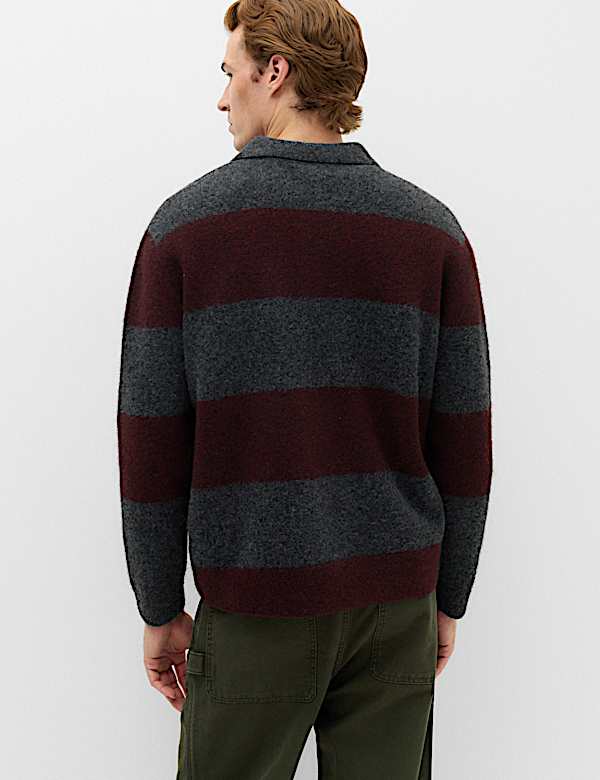 Striped Collared Neck Rugby Jumper with Wool