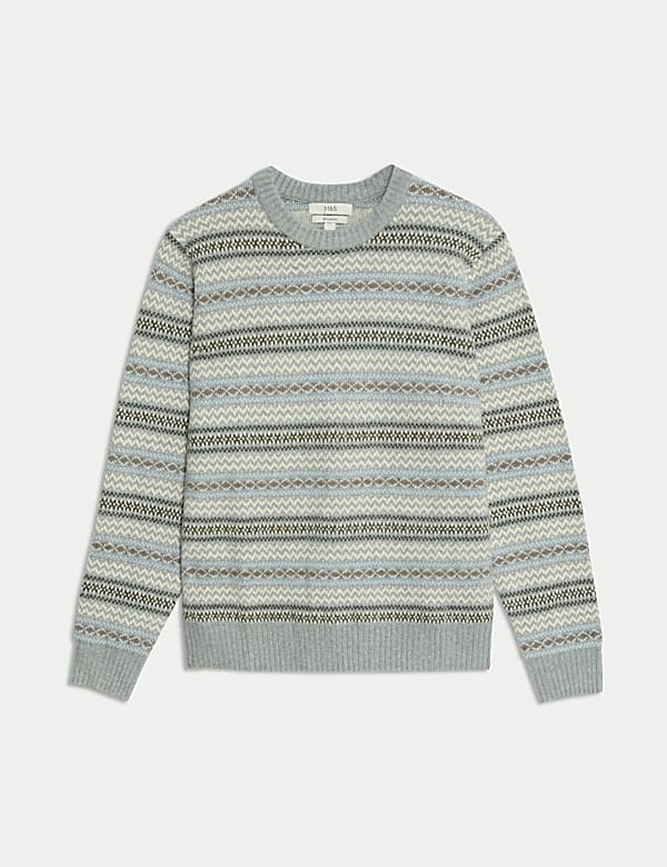 Supersoft Fair Isle Crew Jumper with Wool GREY MIX Jumpers M S PT