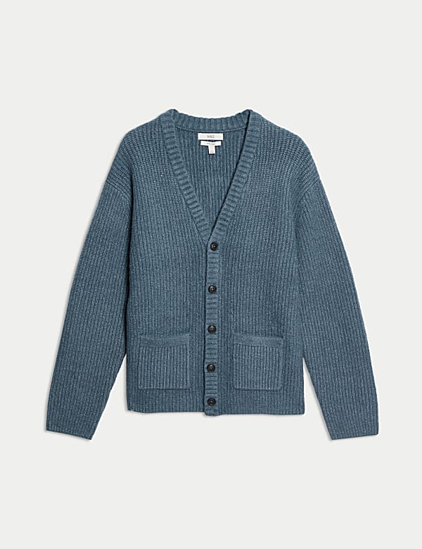 Εξαιρετικά απαλή ζακέτα με μαλλί με ριμπ ύφανση και λαιμόκοψη V - GR