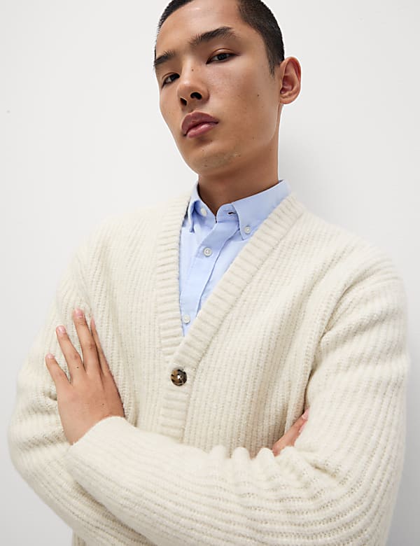 Supersoft Ribbed V-Neck Cardigan with Wool - AU