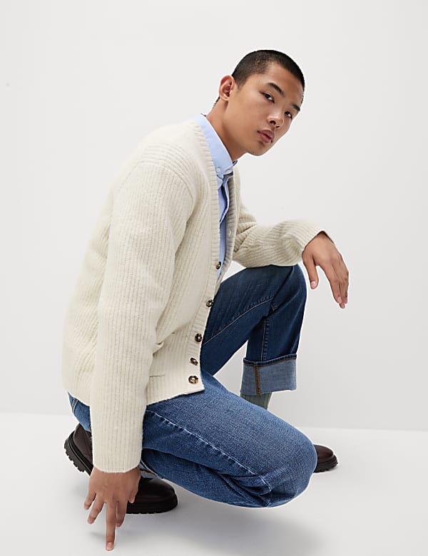 Supersoft Ribbed V-Neck Cardigan with Wool - AU