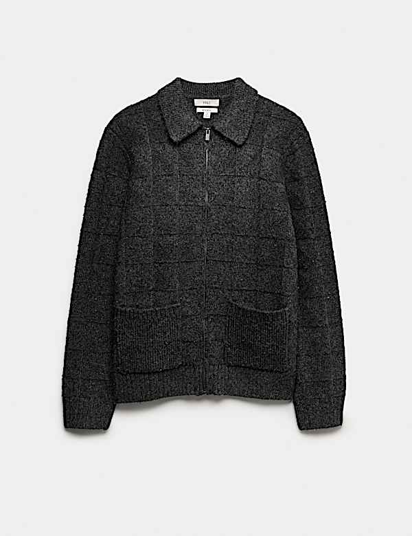 Textured Knitted Zip Up Jacket with Wool - BG