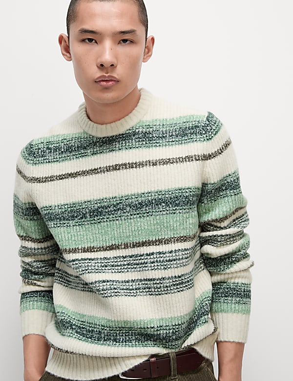 Superzachte trui met strepen, ronde hals en wol - BE