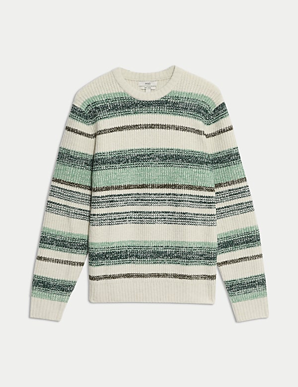 Superzachte trui met strepen, ronde hals en wol - BE