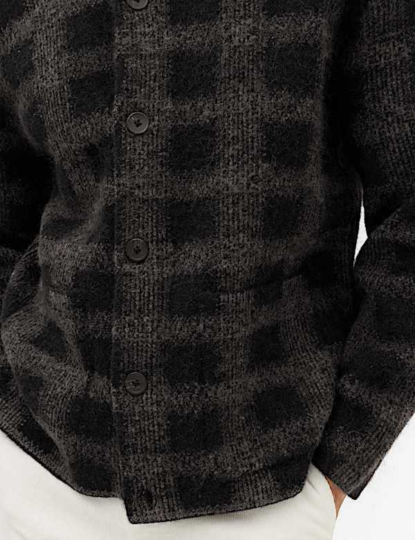 Checked Button Through Knitted Jacket - NZ