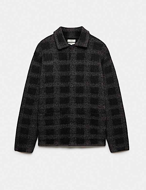 Checked Button Through Knitted Jacket - NZ