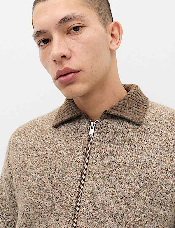 Twist Knit Zip Through Jumper with Wool