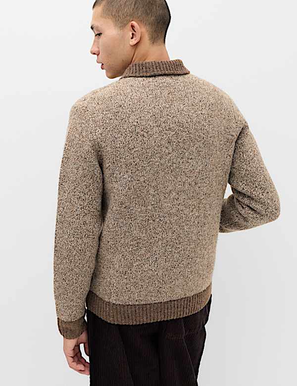 Twist Knit Zip Through Jumper with Wool