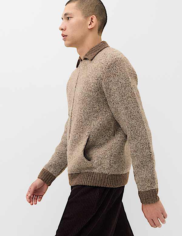 Twist Knit Zip Through Jumper with Wool