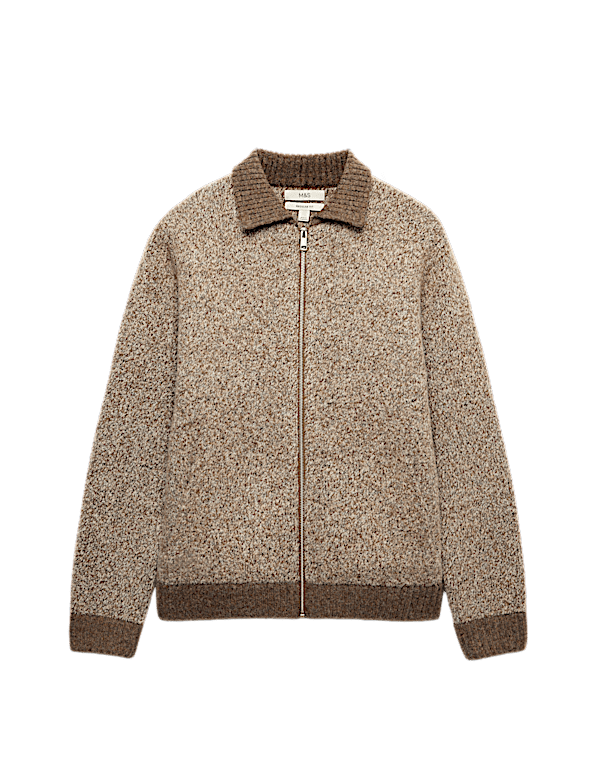 Twist Knit Zip Through Jumper with Wool