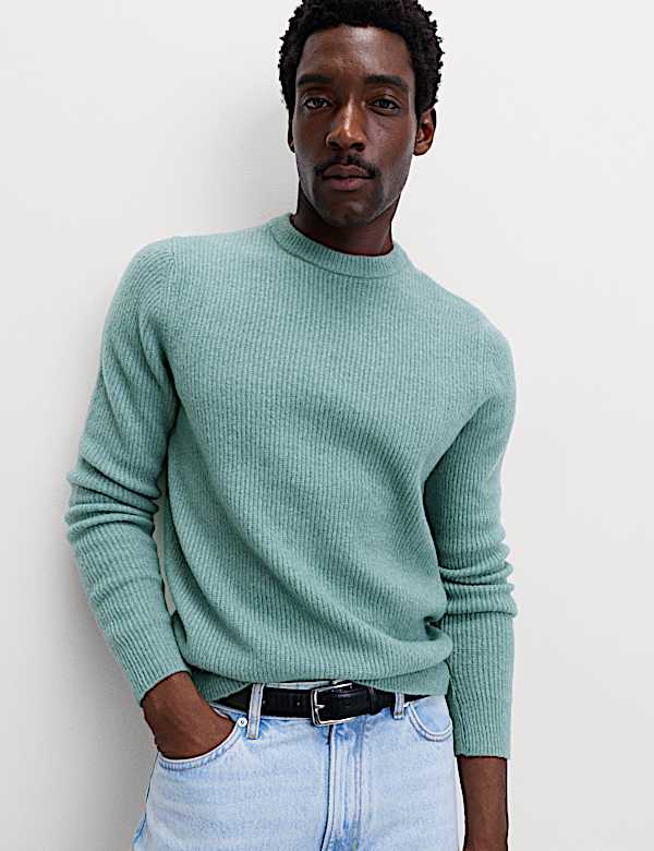 Supersoft Ribbed Crew Neck Jumper with Wool