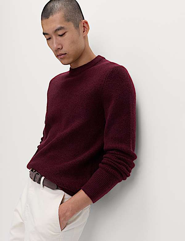 Supersoft Ribbed Crew Neck Jumper with Wool - GR