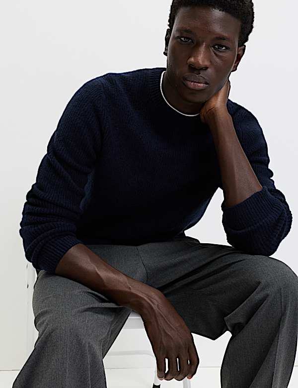 Supersoft Ribbed Crew Neck Jumper with Wool - LT
