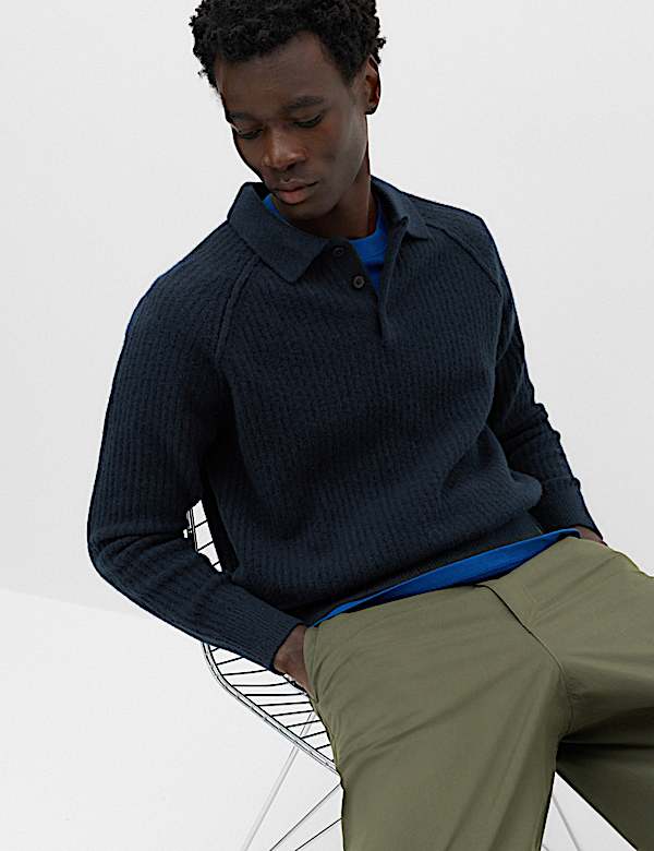 Lofty Ribbed Buttoned Knitted Polo Shirt - CA