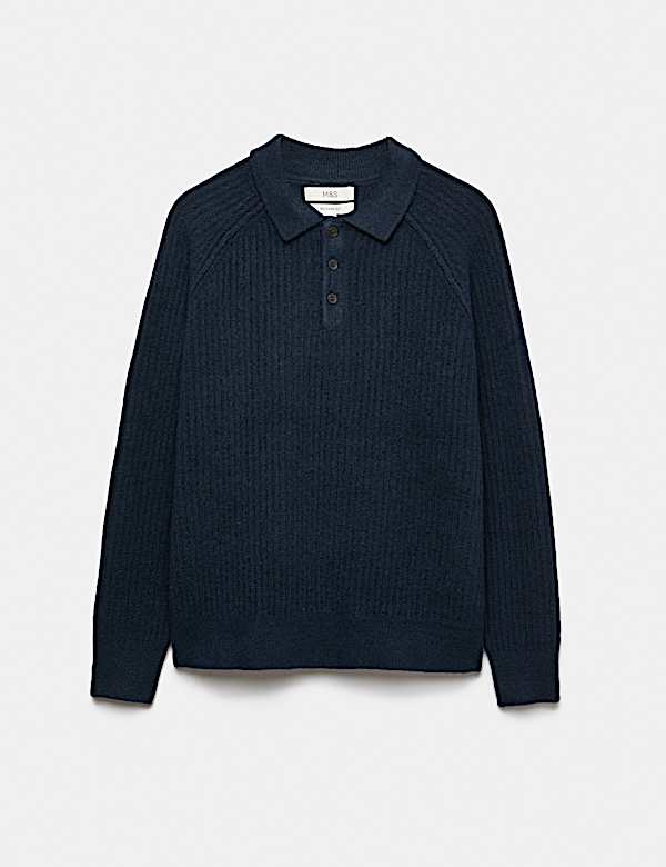 Lofty Ribbed Buttoned Knitted Polo Shirt - GR