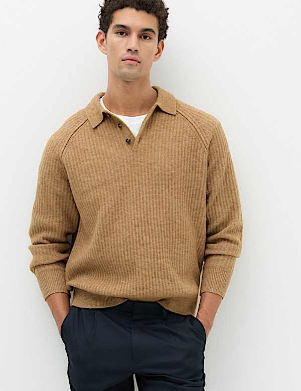 Lofty Ribbed Buttoned Knitted Polo Shirt