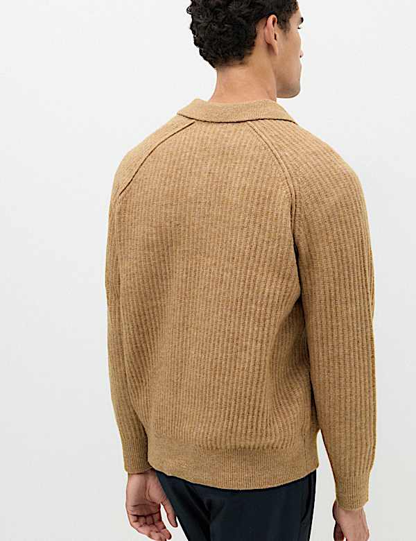 Lofty Ribbed Buttoned Knitted Polo Shirt